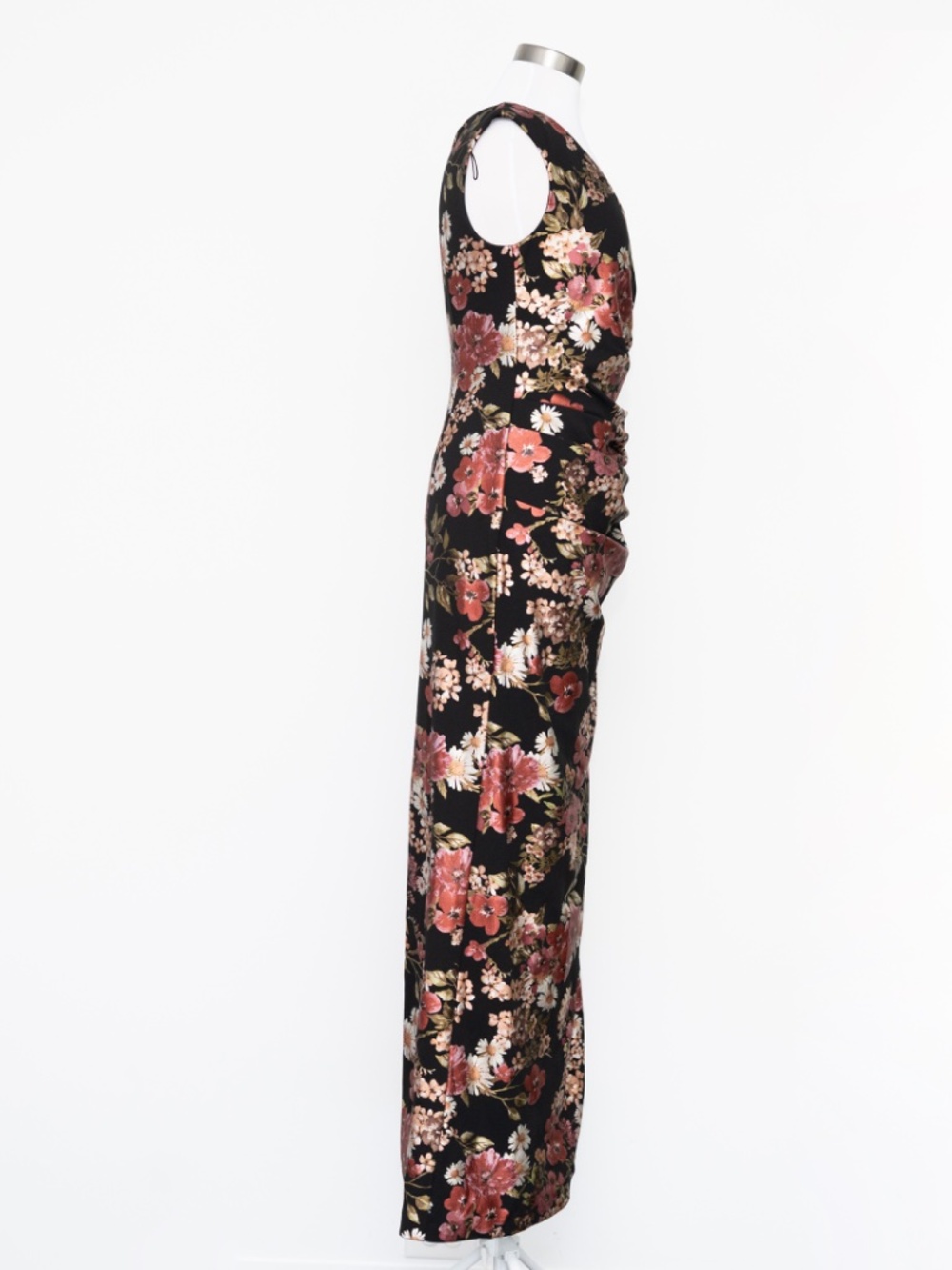 Floral V-Neck Black Maxi Dress with Rose Print - Picture 5 of 13